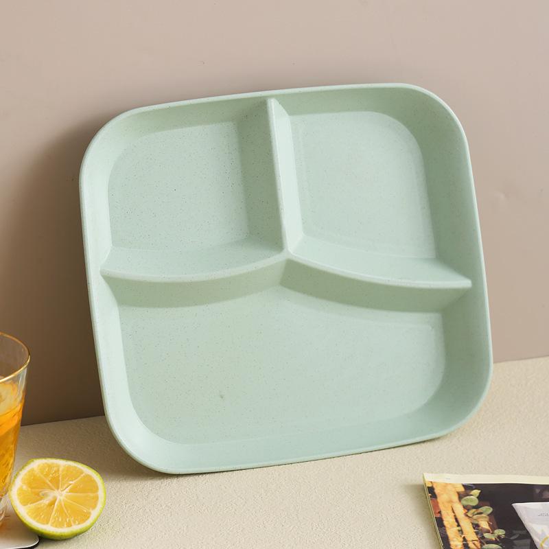 Cute Wheat Straw Divided Plate, 3-Compartment, Drop-Proof, Heat-Resistant - Perfect for Home or Kindergarten Baby Meals