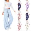 Girls' Flannel Printed Pants Warm Loose Fit Casual Trousers for Fall and Winter