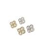 Lucky Four-Leaf Clover Gold-Plated Zircon Stud Earrings: Elegant 925 Sterling Silver, Luxurious and Exquisite Design