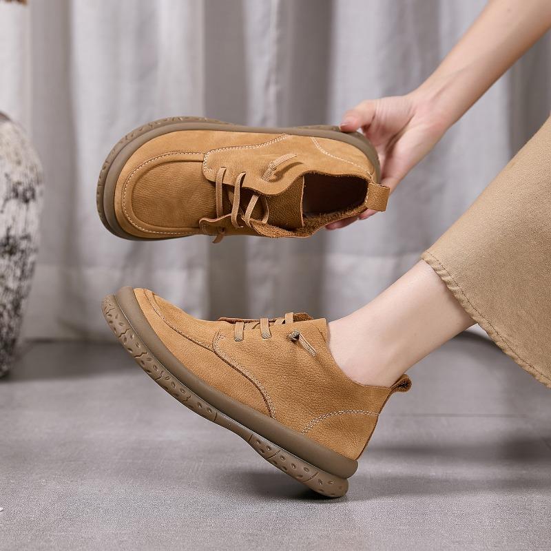 Best-selling Handmade Women's Shoes, Retro Round-toed Flat High-top Lace-up Soft Leather Women's Single Boots
