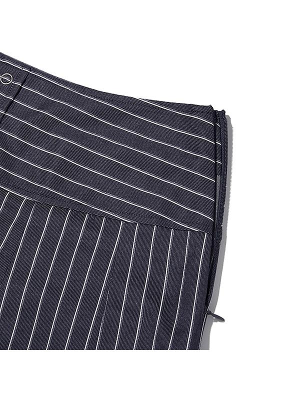 Kirsh Striped Button Point Pleated Skirt [Navy]