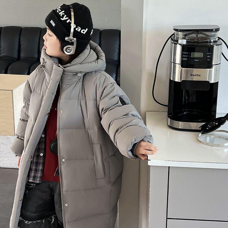 

2025 Мальчиковая зимняя куртка средней длины в корейском стиле с утолщением 150 серый