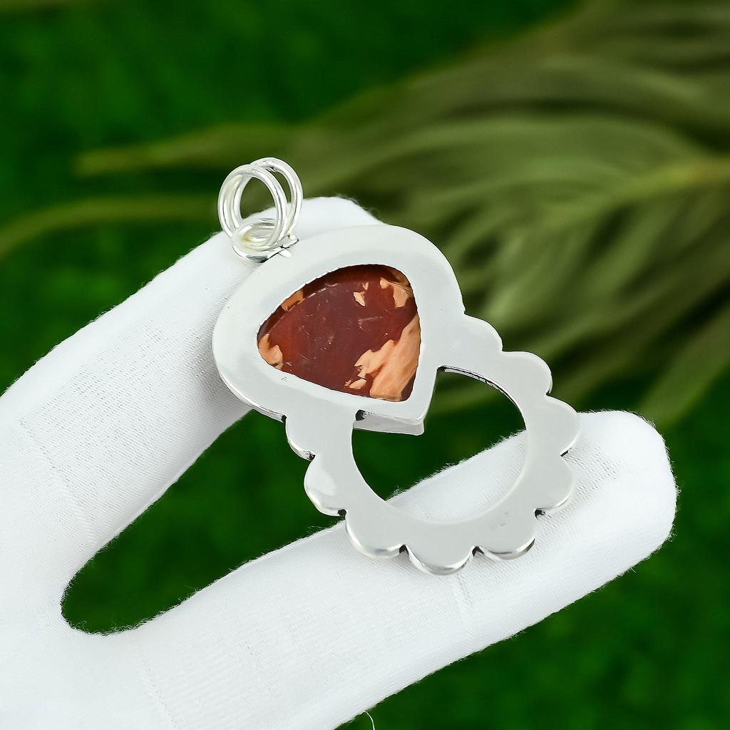 925 Sterling Silver Red Snakeskin Jasper Gemstone Daughter Bezel Pendant Jewelry