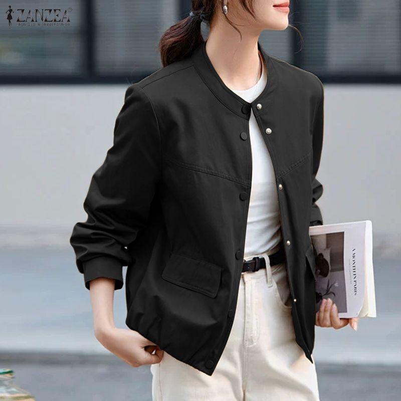 ZANZEA Women Casual Round Neck Solid Color Long Sleeve Blouse