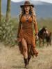 Women's Mid-Length Bohemian Pleated Ruffle Dress with Irregular Hem