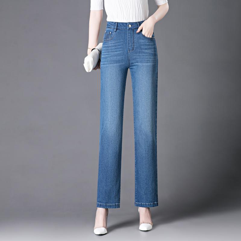 Commuter Fashion Straight Jeans Women's Autumn New High Waist Elastic Middle-aged Mom Versatile Pipe Pants