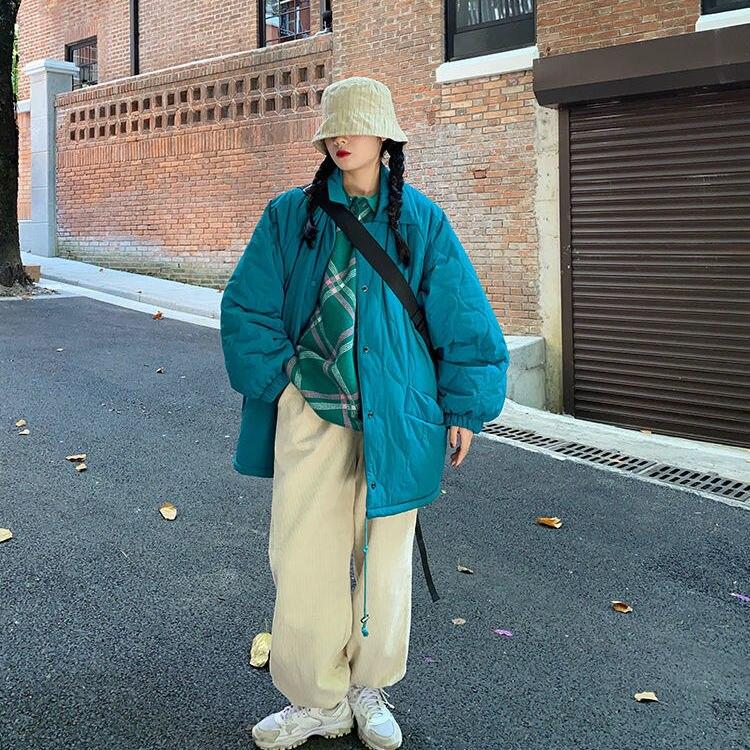 

Женская корейская свободная хлопковая куртка и пальто в стиле ретро в стиле ретро, ​​повседневная утолщенная теплая женская одежда розового цвета, большие размеры