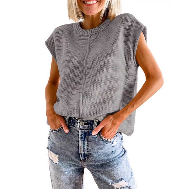

Fashion Style Loose New Cattle Goods round Neck Waistcoat Women s Clothing Casual Fashion Pure Color Sleeveless Versatile Top Sweater Gray All yards