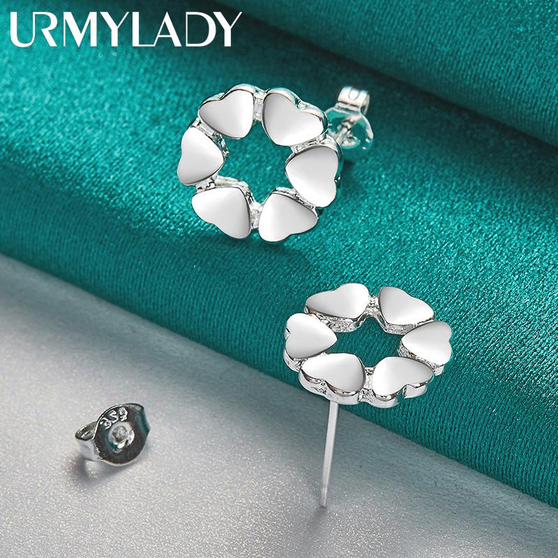 925 Sterling Silver Heart Flower Stud Earrings For Women Fashion Party Jewelry
