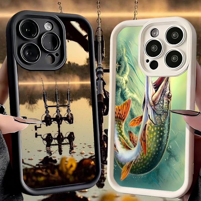 Phone Case for iPhone 17 Air 16E 15 16 Pro Max Carp Fish Fishing Rod Cover 14 Plus 13 12 Mini Soft Shell Silicone Fundas