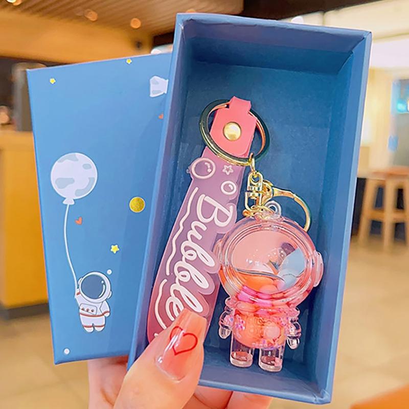 Cartoon Jewelry Dolls Keychain With Sturdy Resin Oil Pendant and Liquid Glitters Bottle for Fashionable Women Ladies