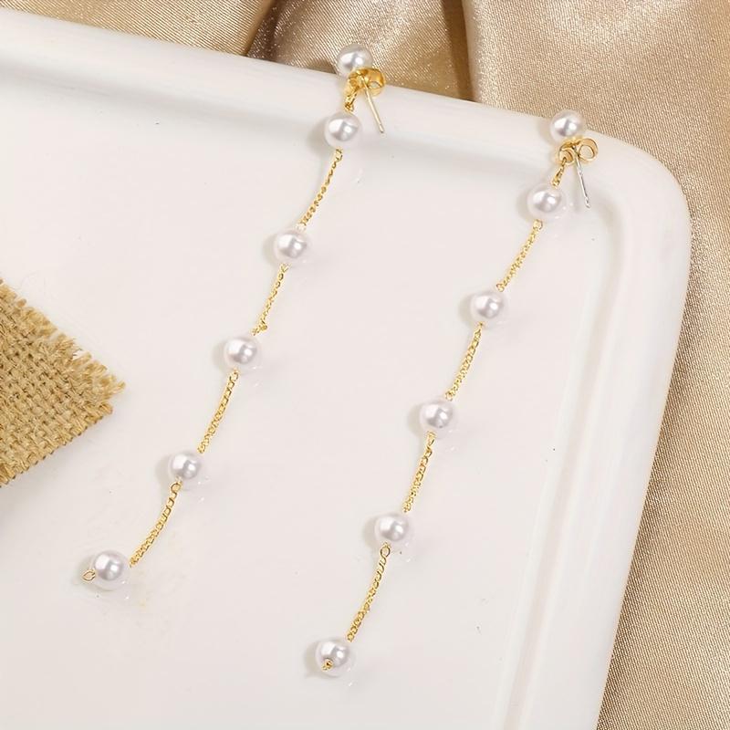 

Trendy Women s Faux Pearl Dangle Earrings with Long Chain Tassel Sweet Jewelry Gift for Birthday Party золотистый