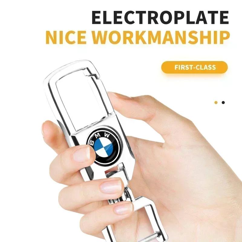 For BMW E36 E46 E90 E60 E39 F30 F10 F20 X5 E70 E53 G30 E91 E92 E93 Metal Leather Car Keychain Key Ring Decor Car Accessories
