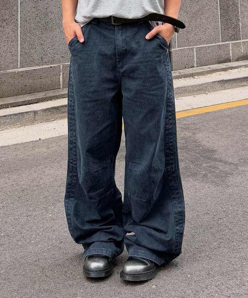 INTEMPOMOOD Track Washed Cotton Wide Pants_Navy