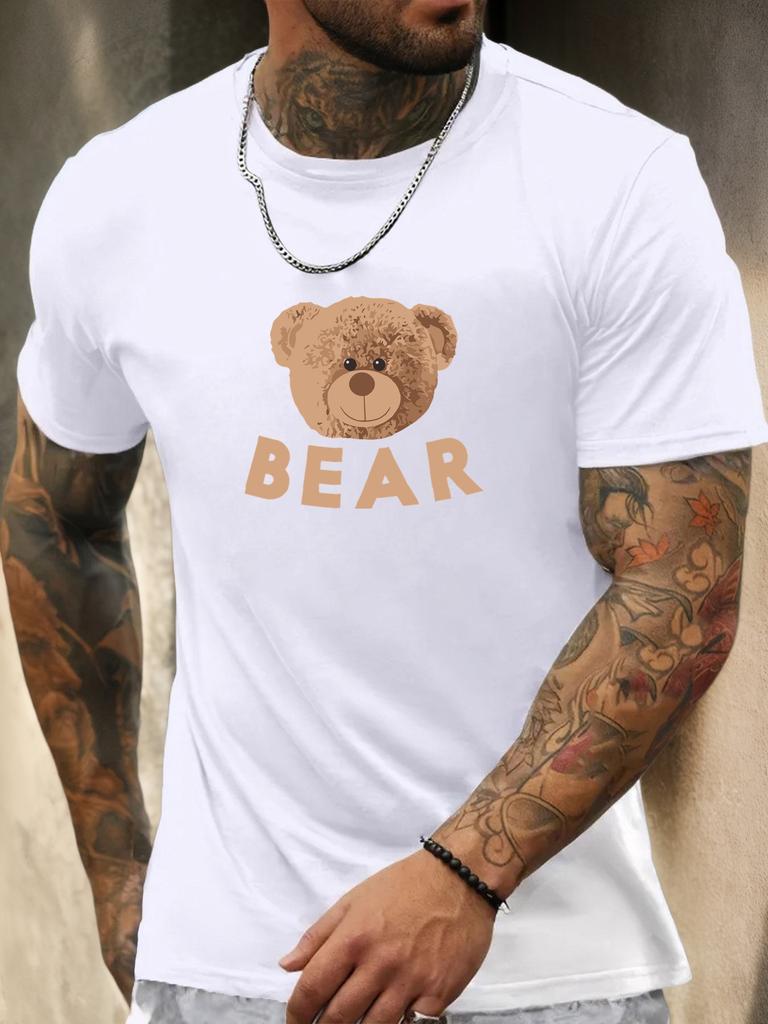 Short Sleeve TShirt Little Bear Mens 100 Cotton Pattern Printed Shirt Summer Round Neck Breathable Casual Fashion Cool Tee