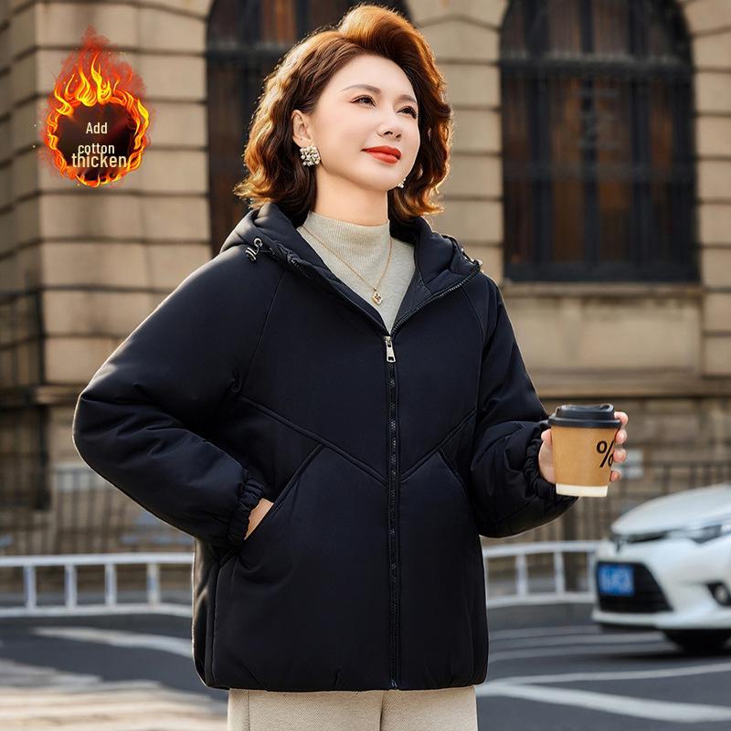 

Stylish Hooded Cotton Jacket for Middle-Aged Women - Windproof, Warm Autumn/Winter Outerwear XL (for 135-150 jin) чорний