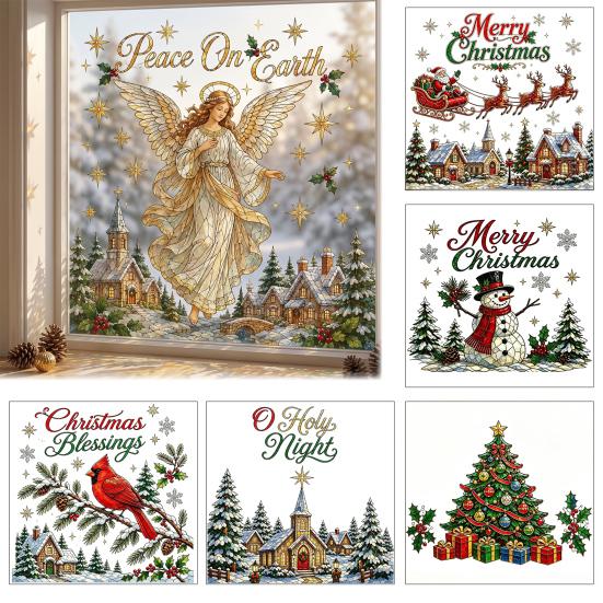 Holiday Home Ornaments Christmas Window Clings, Removable PVC Decals, Snowy Festive Glass Clings Stickers for Party And Store Decorations Easy