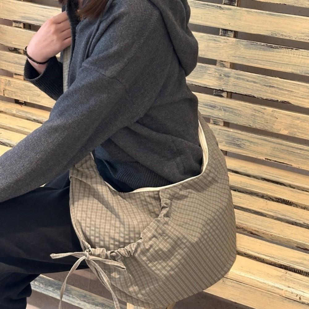 Lightweight Plaid Nylon Crossbody Bag Ballet Style Canvas Dumpling Bag  Spring Summer