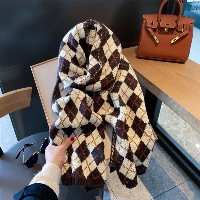 Red Scarf Women's Winter Versatile Premium Sense China Red Checked Destiny Women's Winter Scarf Christmas New Year