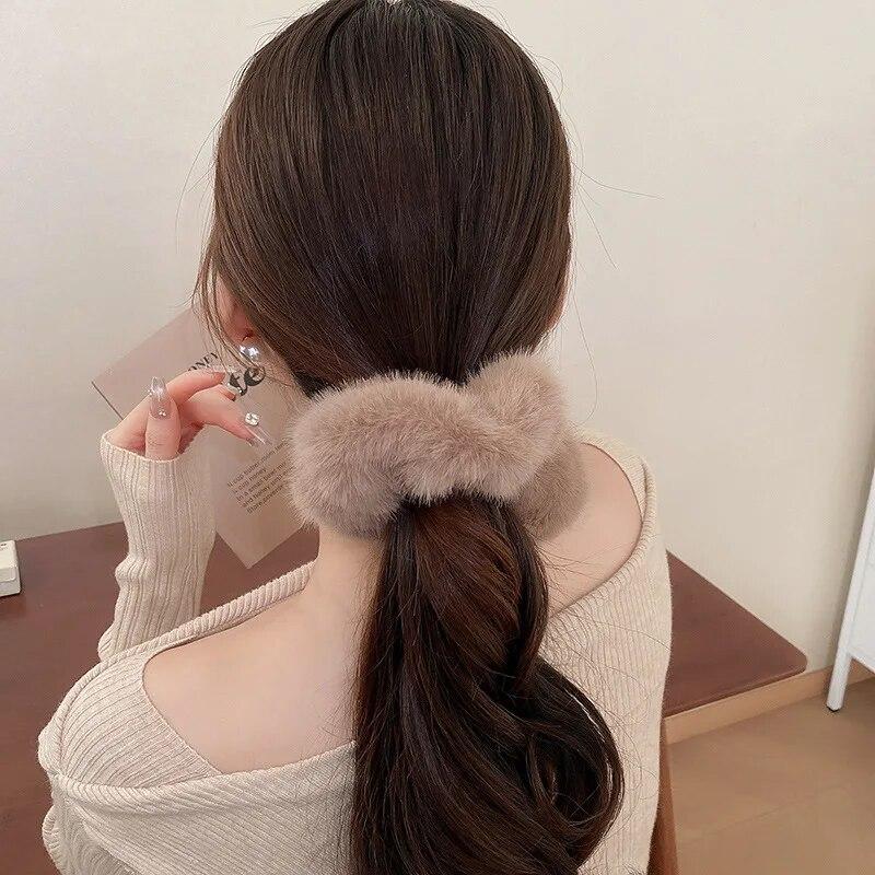 Winter Soft Hair Scrunchies For Women Plush Elastic Hair Band Multicolor Rubber Bands Ponytail Holder Headband Hair Accessories