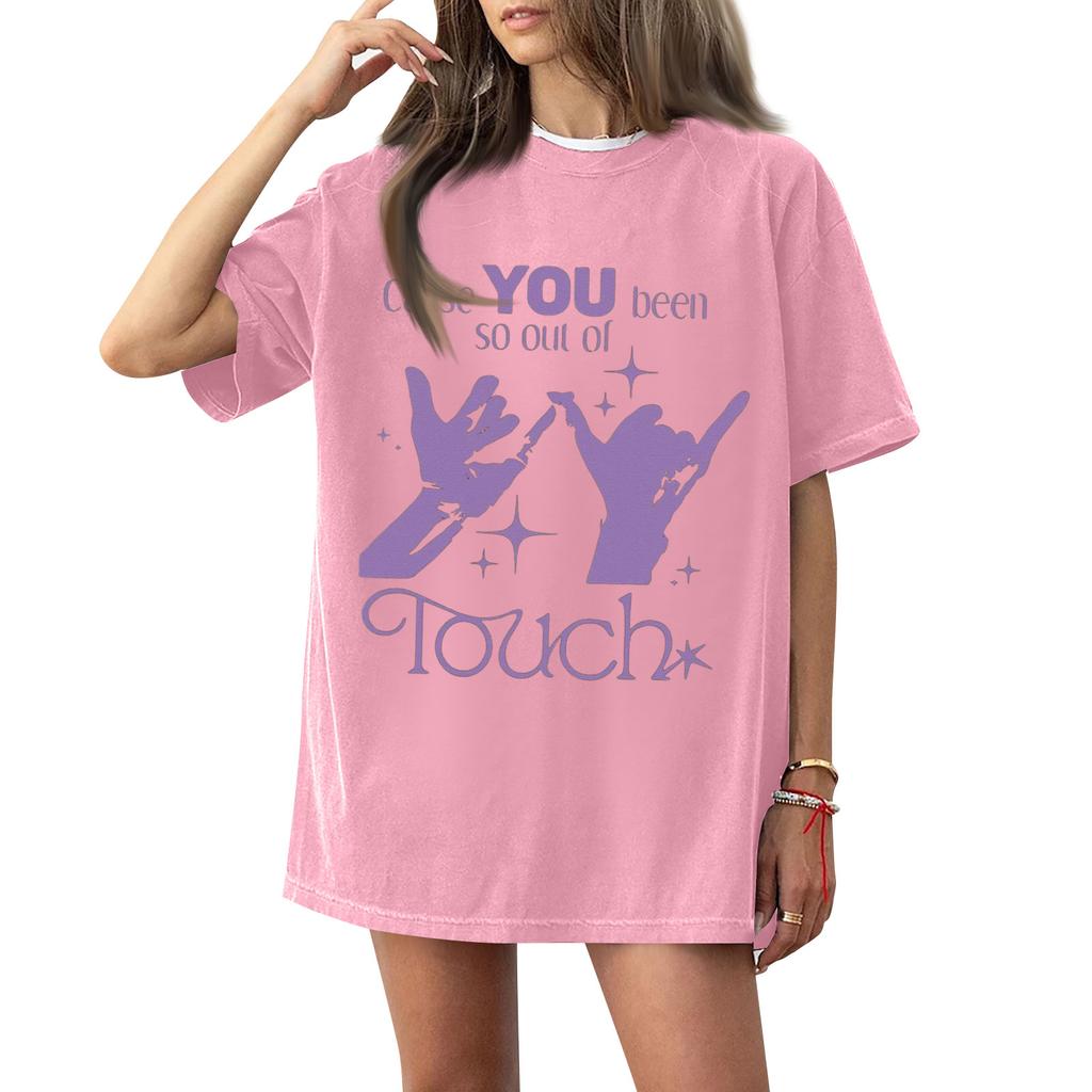 Dam T-shirt med tryck och rund hals och korta ärmar