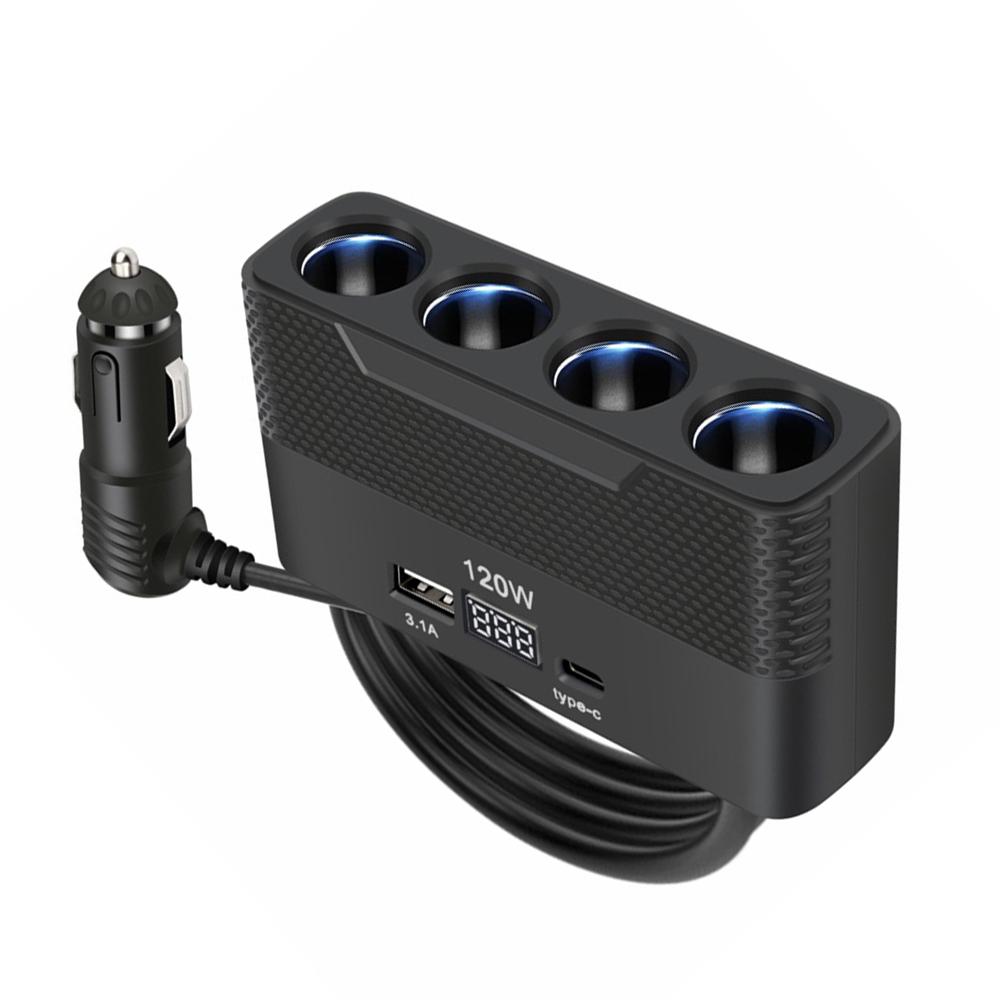 

6 в 1 120 Вт разветвитель прикуривателя двойной USB зарядное устройство для телефона 30 Вт адаптер питания с вольтметром для GPS-навигации автомобильный видеорегистратор