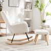 Ergonomic 92 cm High White Rocking Chair, Seat Width 65 cm - incl. 1 Pillow and 1 Footstool (49*38*38 cm), Rubberwood Base, Max. Load Capacity 250 lbs