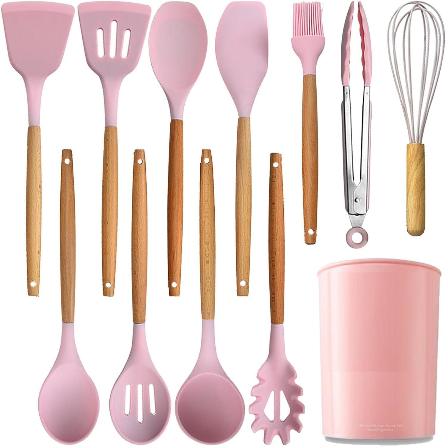 

Силиконовые кухонные принадлежности Набор кухонных принадлежностей, 12 шт. Деревянная ручка Нетоксичный Не содержит БФА Силиконовая ложка Лопатка Лопатка Щипцы Кухонные гаджеты Набор кухонных принадлежностей