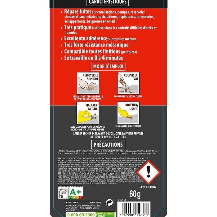 Mastic Époxy - SINTOFER - Répare Vite - 60 G - Résistant À L'eau - Prise Ultra Rapide