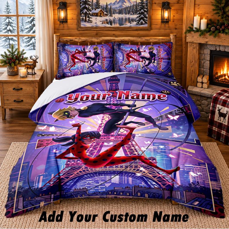Miraculous Ladybug Set Lenzuola Personalizzato 3 Pezzi 1 Lenzuolo 2 Federe Arredo Camera da Letto Casa