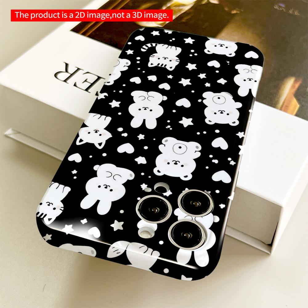 Black & White Cute Animals Pattern Phone Case All Inclusive Film Hard Phone Case, Compatible with iPhone 18 Pro Max 17 16 15 14 13 12 11
