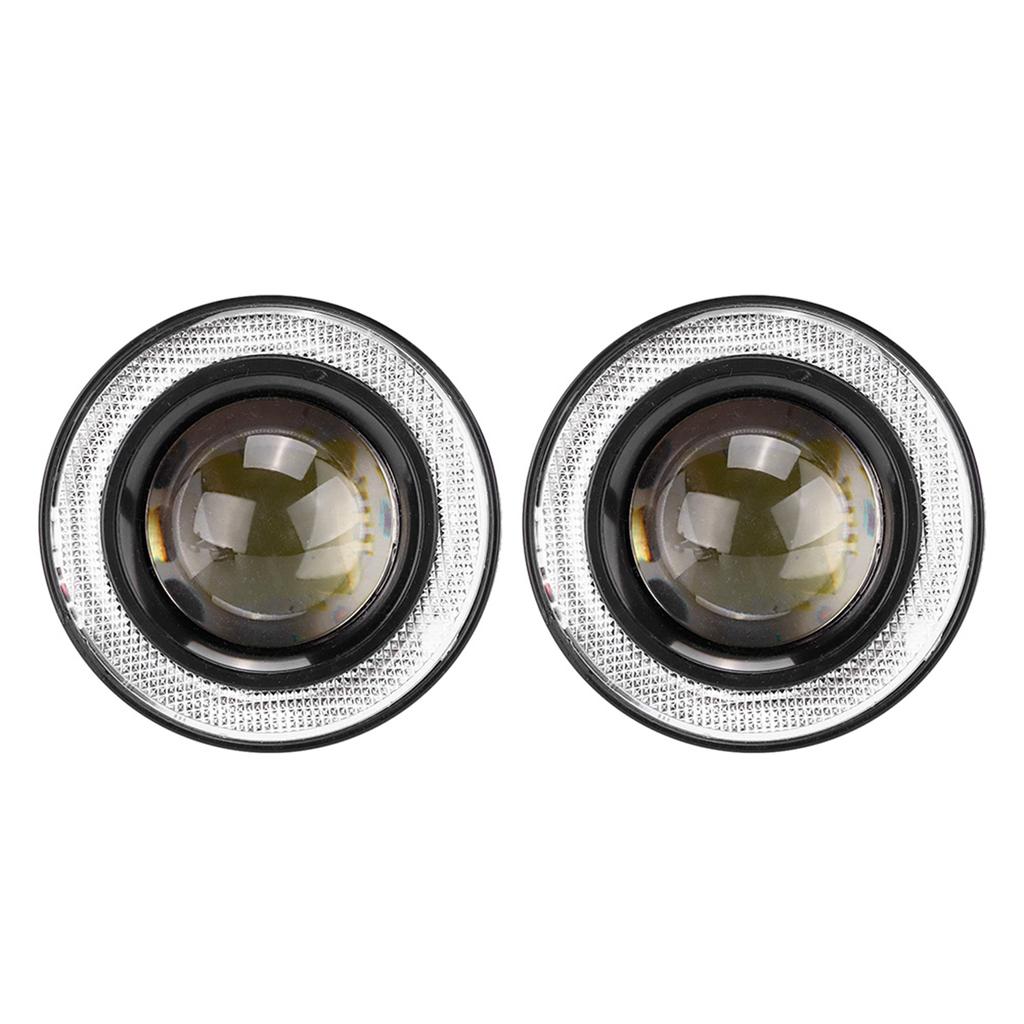 Pair 3.5in LED Fog Lights Angel Eyes with COB Universal Replacement Assembly for Car SUV TruckWhite