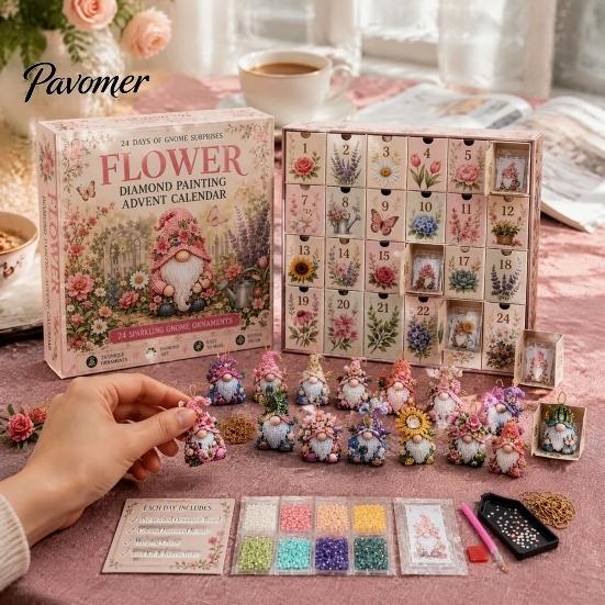 Bomboniere per Feste di Natale Calendario dell'Avvento Gnomo da 24 Giorni, Ornamenti Diamond Painting Finti Kit Regalo Fai da Te per la Famiglia, Ghirlanda da Appendere all'Albero Fatta a Mano Decorazioni per la Casa