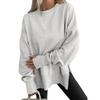 Loose Fleece Sweatshirt Round Neck Side Split Long Sleeve Casual Top For Women