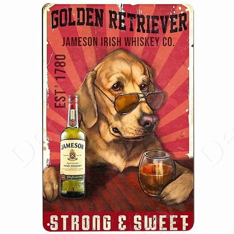 Cats and Wine Vintage Metal Sign Dog and Beer Wall Decoration for Bar Home Club Let Evening Be-Gin Tin Poster Funny Plate N46