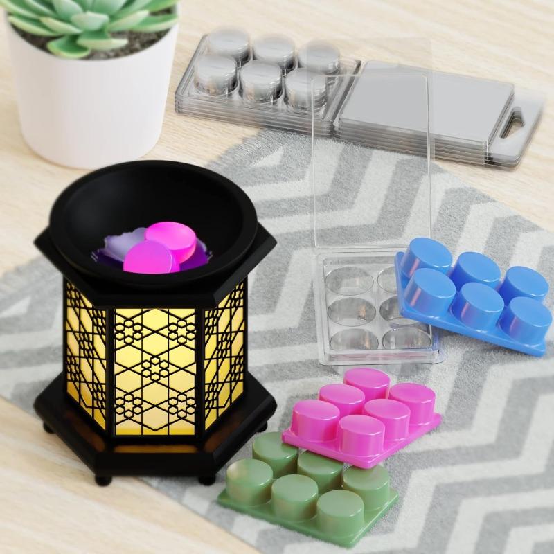 50pcs Wax Melt Molds with 6 Circle Cavity Clear Plastic Wax Melt Clamshell Wickless Wax Melt Candles Essential Oil Packaging Box