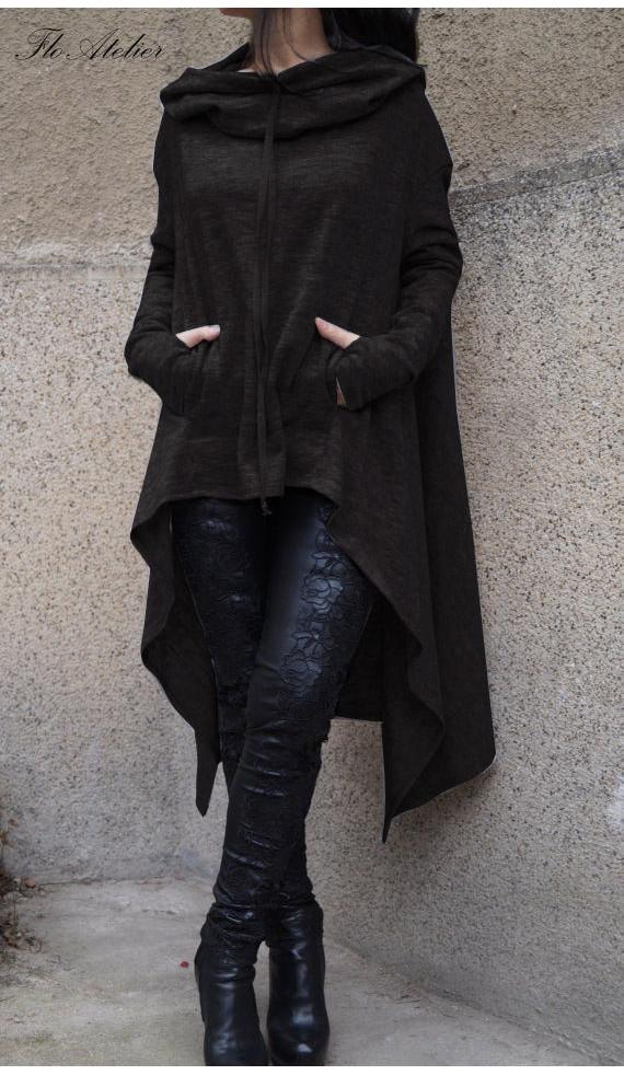 Felpa con Cappuccio da Donna Pulli Con Cappuccio Asimmetrico Lungo e Design Accogliente del Maglione