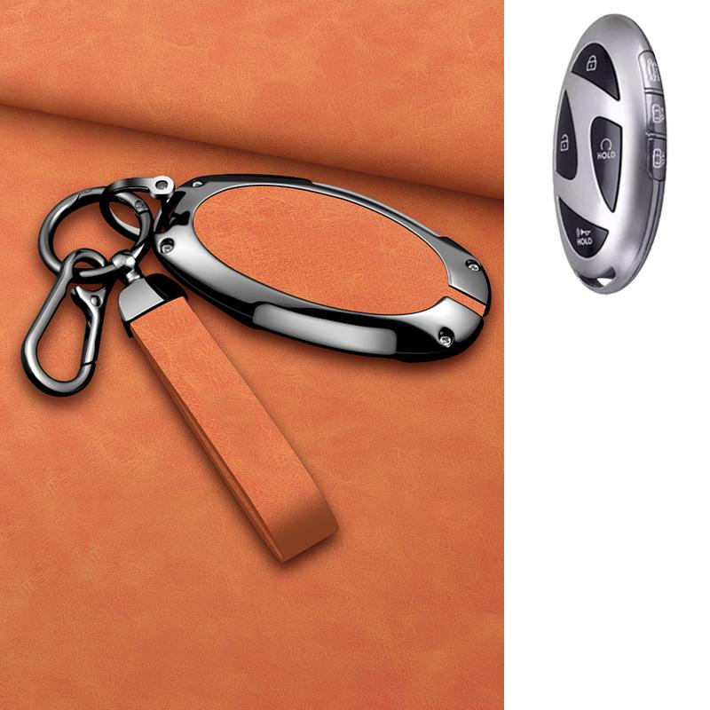 5 7 Button Zinc Alloy Leather Car Key Case For Hyundai Kona Ev Grandeur Gn7 Ioniq 6 Car Key Fob Case Accessories