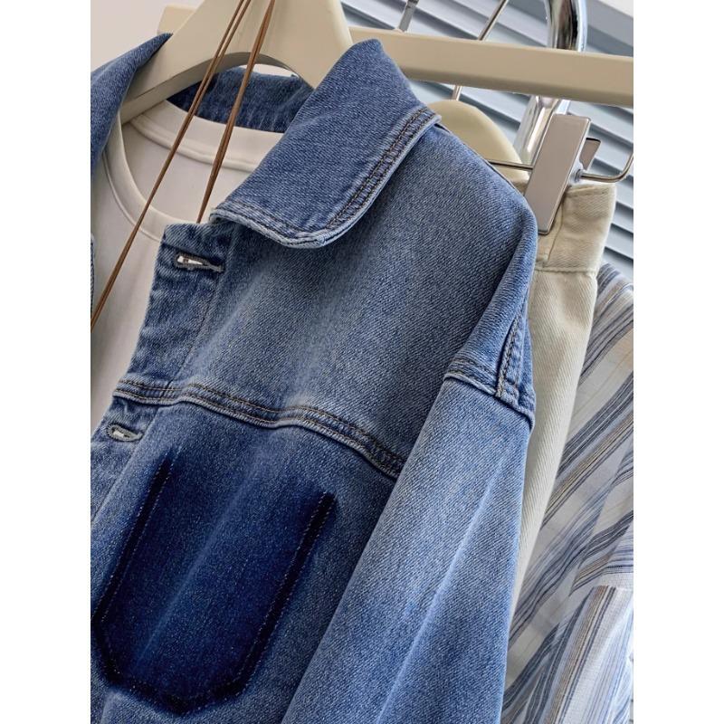 Retro Blue Gradual Change Short Denim Jacket Women's Spring, Autumn and Winter Design Sense Niche Casual Jacket Top
