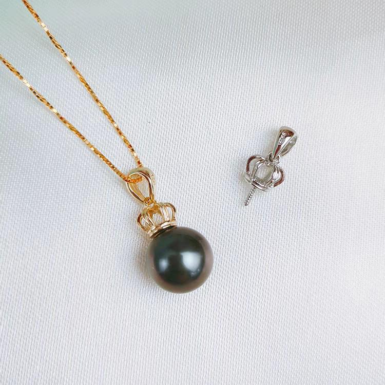 S925 Sterling Silver Crown Pearl DIY Pendant Setting