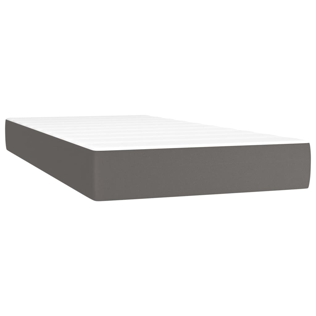 Box Spring Bed with Mattress Gray 90 X 190 Cm Faux Leather