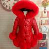 Christmas Winter Thick Warm Girls Leather Jacket Kids Soild Color Plush Stand Collar Hooded Coat