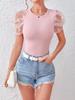 Spring & Autumn Mesh Flower Bubble Sleeve Slim Fit T-Shirt