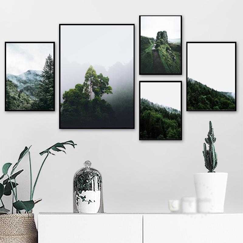 Mountain Foggy Forest Picture Nature Scenery Scandinavian Poster Nordic Decoration Landscape Print Wall Art Canvas Painting