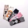 5 Paar Weiche Polyester Mädchen Niedliche Anime Katze Socken - Knöchellang mit Mehrkatzen-Designs Schwarz, Getigert, Weiß Herbstsocken für Teenager-Mädchen, Teenagerfuß