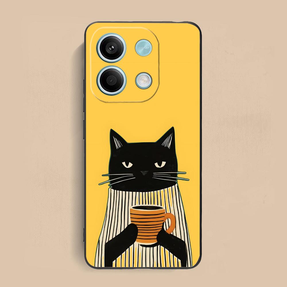 Cute Coffee Cat Matte TPU Mobile Phone Case for Xiaomi Redmi 15 14 13 12 A5 3 2 1 C Plus 4G 5G Colorful Printing Cover