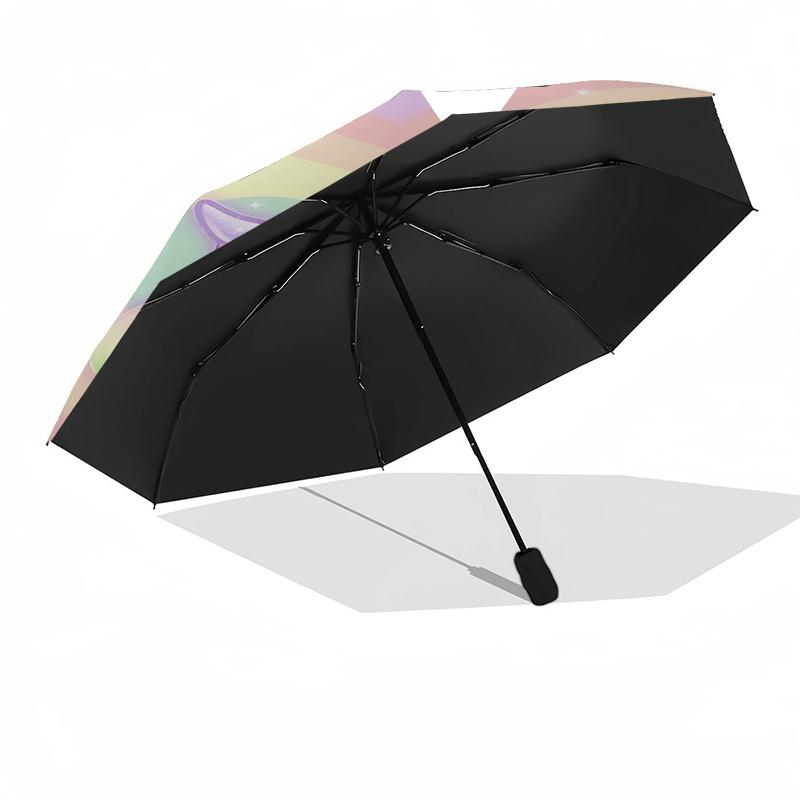 Rainbow Heart Unicorn Automatic Folding Umbrella: Portable 3-Fold Design with Iron Frame, Perfect for Fans and Outdoor Use0104407a