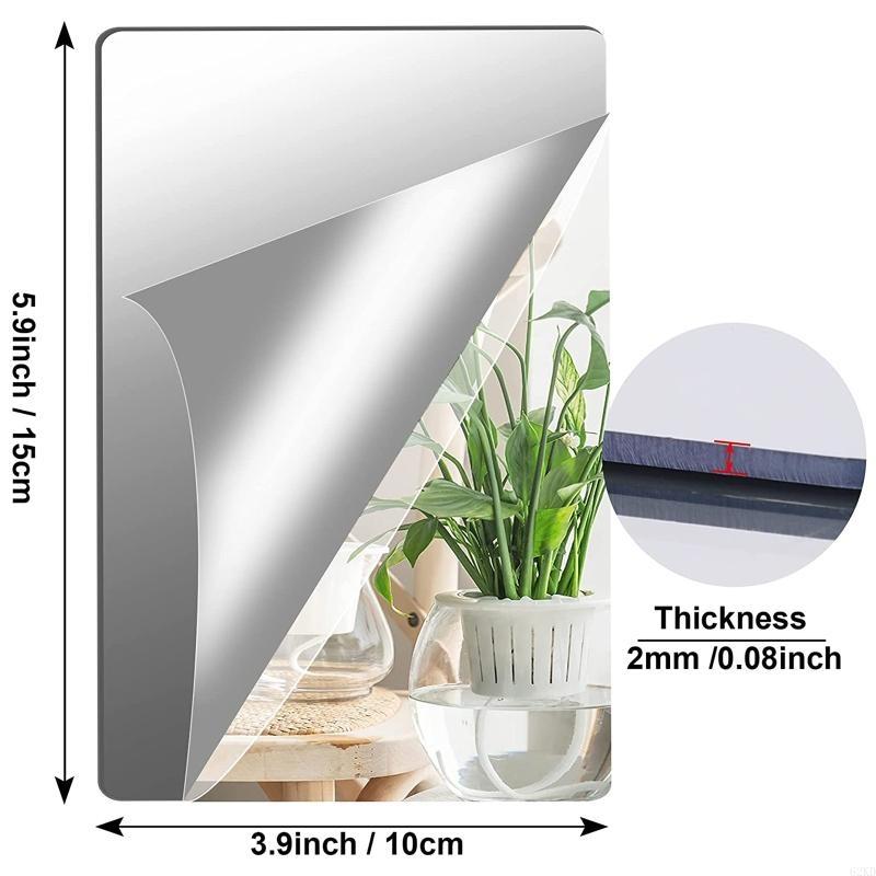 62KD 4pcs Acrylic Mirror Sheets Flexible Non Glass Mirror Tiles with 16pcs Adhesive Stickers for Home Wall Decor