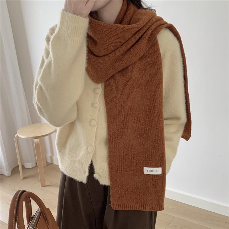 Hick Knitted Snood for Women 160x20cm Warm Winter Neck Warmer Solid Color Cashmere-like Fleece Scarf