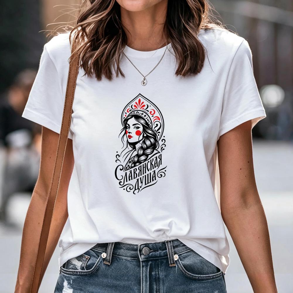 Unisex Tshirt Russian Folk Slavic Graphic Print Multiple Patterns Matryoshka Doll Letter Tee Casual Short Sleeve Cotton Tops